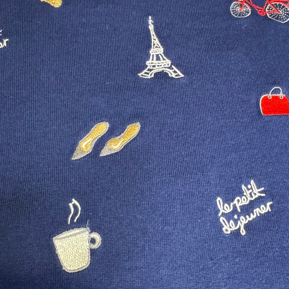 Talbots Navy Blue Embroidered Paris Theme Pullover Top Eiffel Tower Size S - Picture 5 of 7